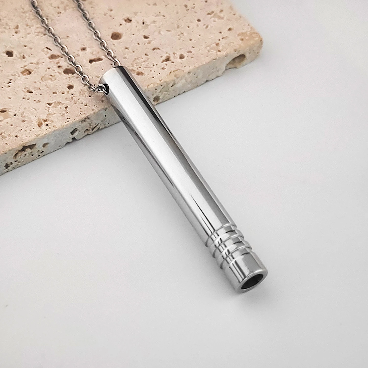Meditation Stress Relief Stainless Steel Anxiety Breathing Necklace Mindfulness Whistle Pendant with Chain Yoga Ritual Jewelry