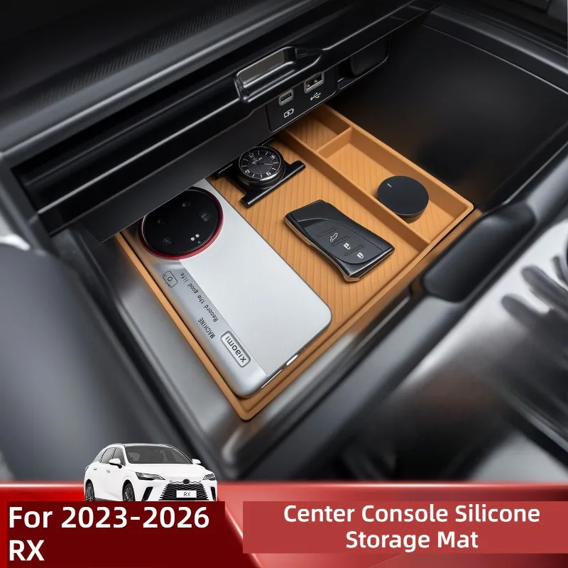 For Center Console Silicone Storage Mats & Organizer Box for Lexus RX300 / RX350h / RX500h+, Fits 2023-2026 Models