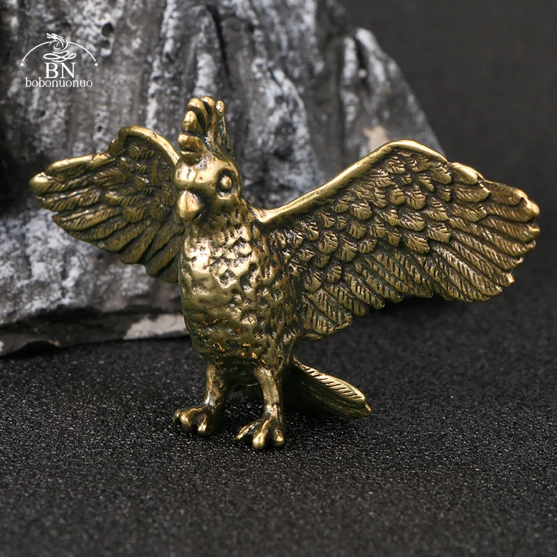Antique Copper Parrot Statue Lucky Desktop Ornaments Animal Figurines Miniatures Tea Pets Home Feng Shui Decoration Accessories