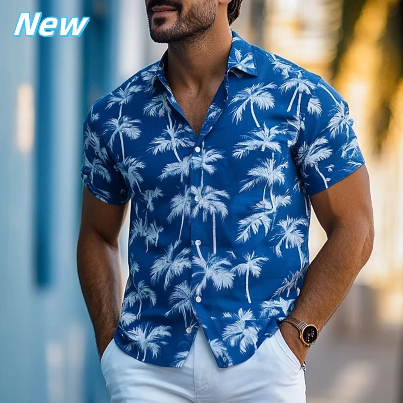 

3D Print Coconut Tree Aloha Shirt For Men Colorful Leaves Graphic Blouses Casual Short Sleeve Hawalian Shirts Loose Street Tops
