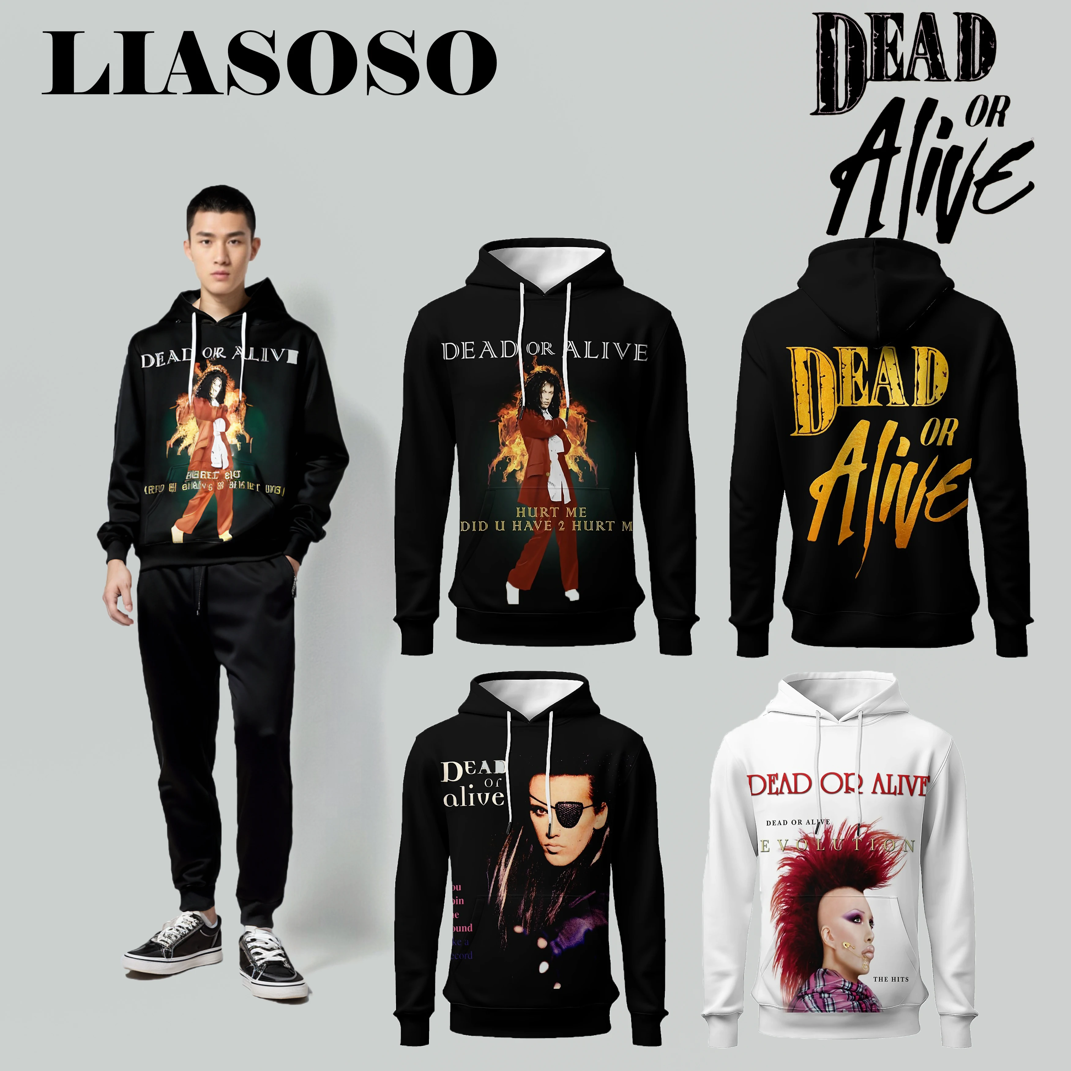 LIASOSO Dead or Alive Band 3D Printed Hoodie Retro Rock Harajuku Style Pullover Sweatshirt for Men and Women Casual Music Appare