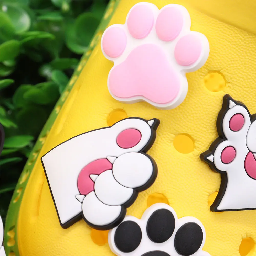 8-18Pcs Cartoon Cat Lover Person Coffee Flower Footprint Paw PVC Shoe Charms Hole Shoes Ornaments Sandals Accessories Kid Gift