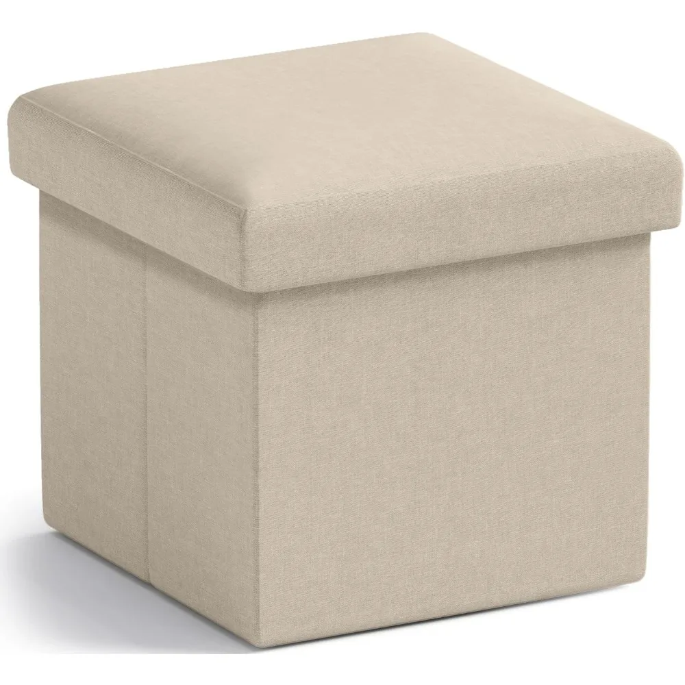

Foldable Linen Storage Ottoman Cube Footrest Stool Seat for Living Room Bedroom Office Dorm 12x12x12 Beige