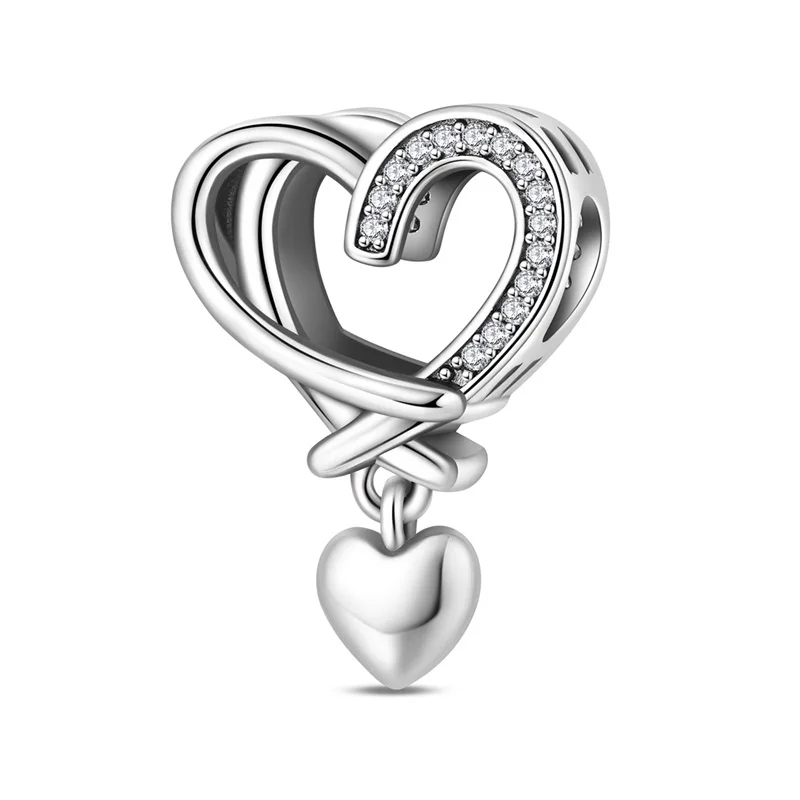 

New 925 Sterling Silver Heart-Shaped Sweet Interwoven Charms Bead Fit Original Bracelet DIY Valentine's Day Jewelry Gifts
