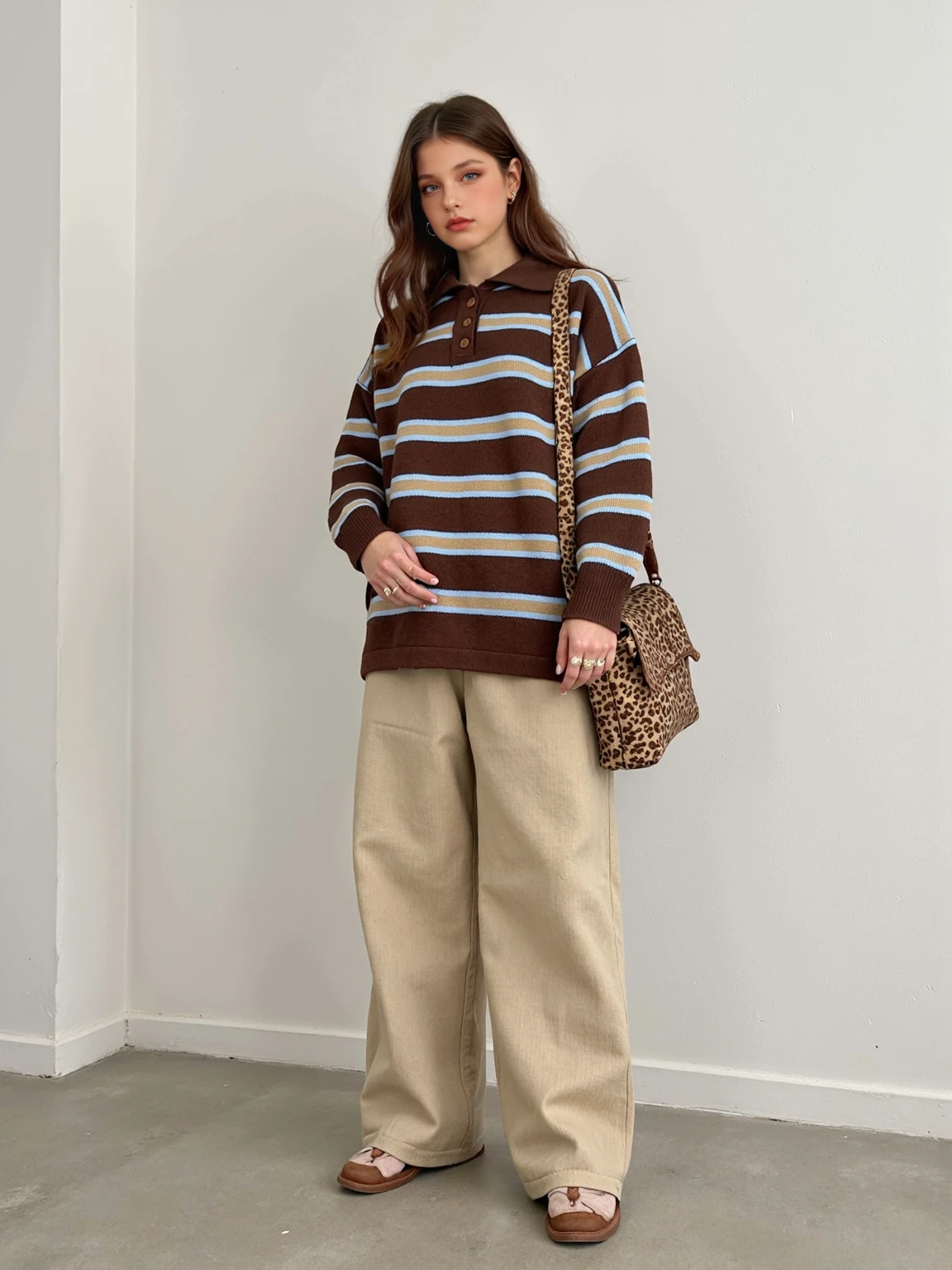 Jesienne swetry damskie z długim rękawem, dzianinowe, oversize, vintage, ciepłe swetry damskie w paski, luźne swetry w stylu koreańskim.