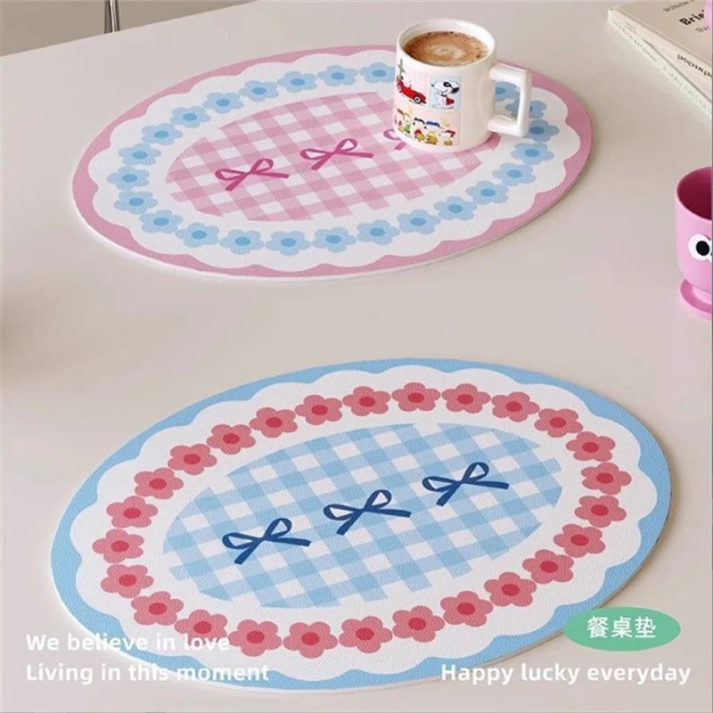 Korean Style Cream Leather Placemat 30x45CM Waterproof Oil Resistant Wash Free PU Coaster for Household Table Mat