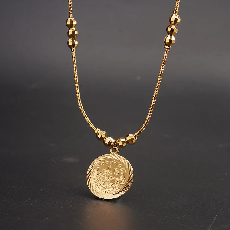 New Trendy Ancient Coin Necklace Pendant Gold Color Arabic Turkish Totem Pendants Unisex Chain Necklace Bijux Marriage