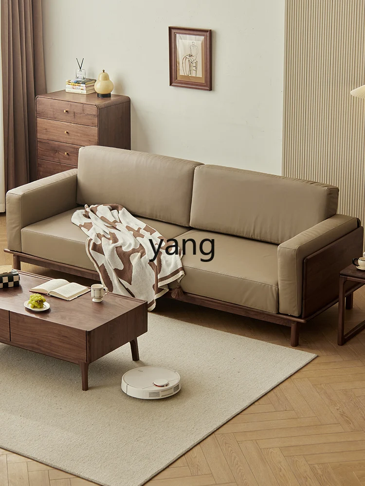 LMM solid wood sofa leather living room first layer cowhide sofa new Chinese small apartment fabric sofa