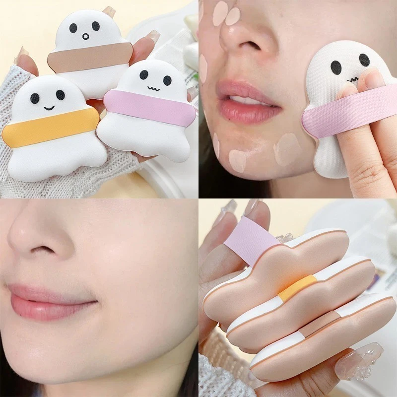 3pcs Mini Makeup Sponge Finger Makeup Puffs Ghost Shaped Blender Powder Puff Foundation Powder Concealer Eye Shadow Highlight