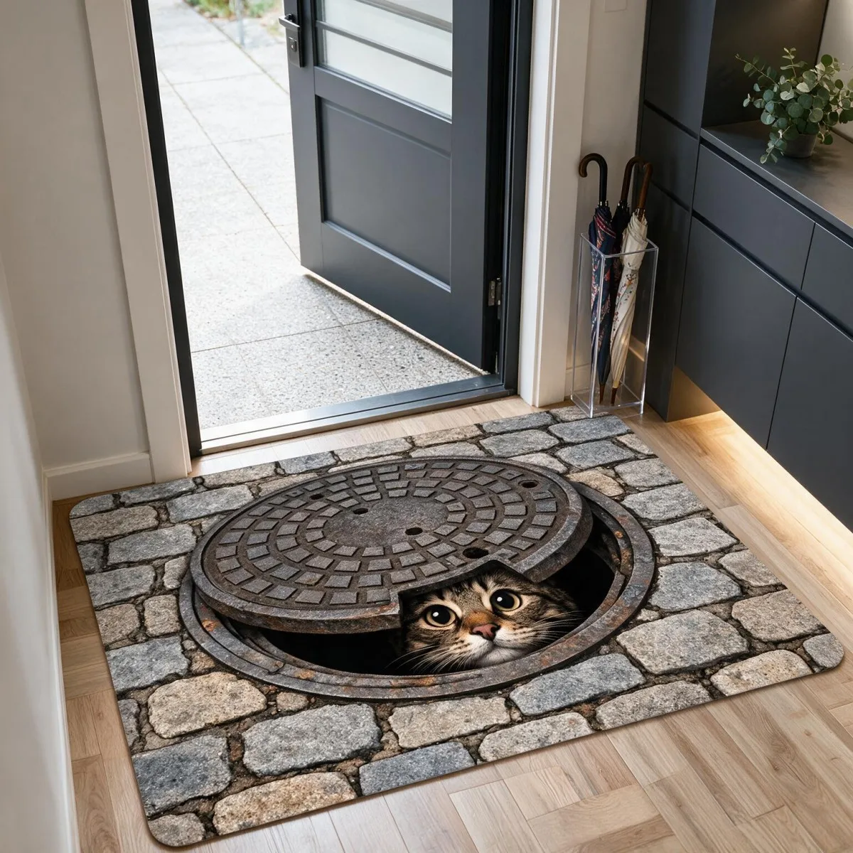 Absorbent Diatom Mud Floor Mat for Doorway, Thickened Entryway Rug, Durable Non-Slip Rubber Backing, Exquisite Print