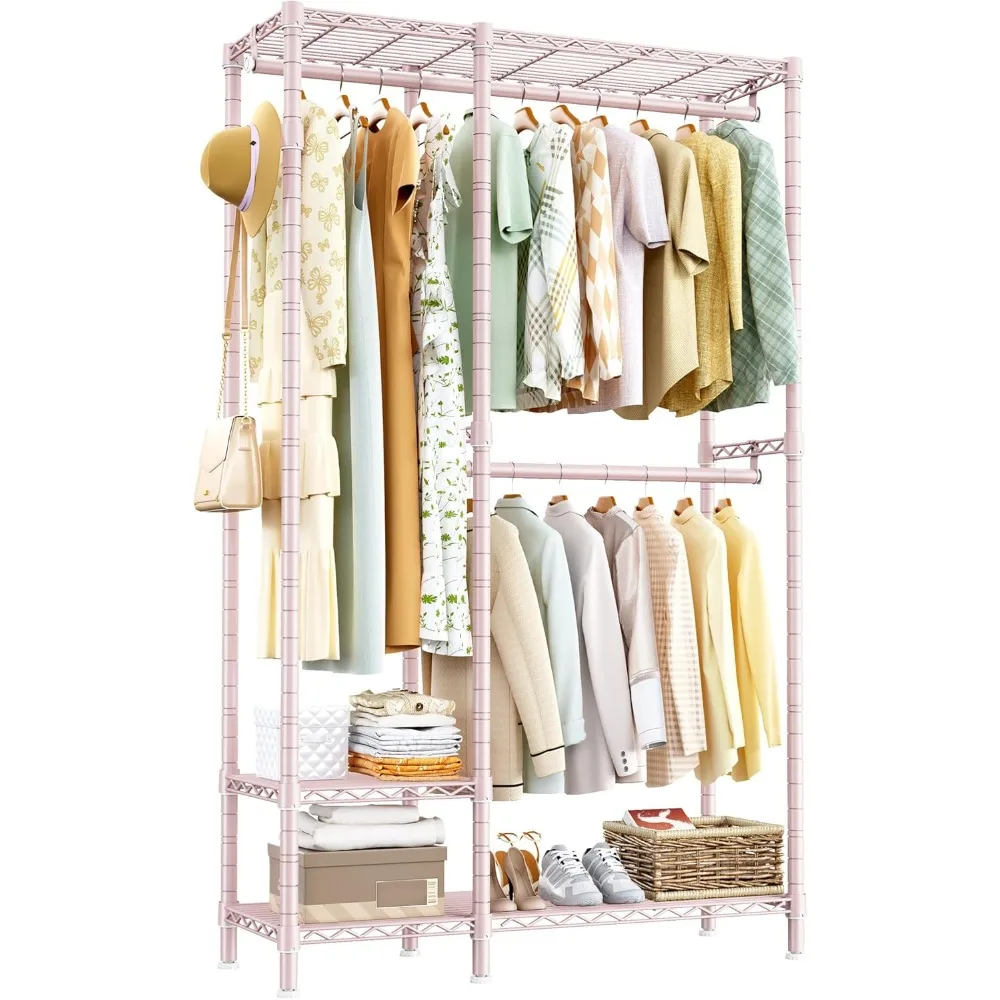 

77" H Heavy Duty Clothes Rack Wire Clothing Racks Adjustable for Hanging Clothes Portable Closet 77" Hx31.5 Wx15.8 D Pink