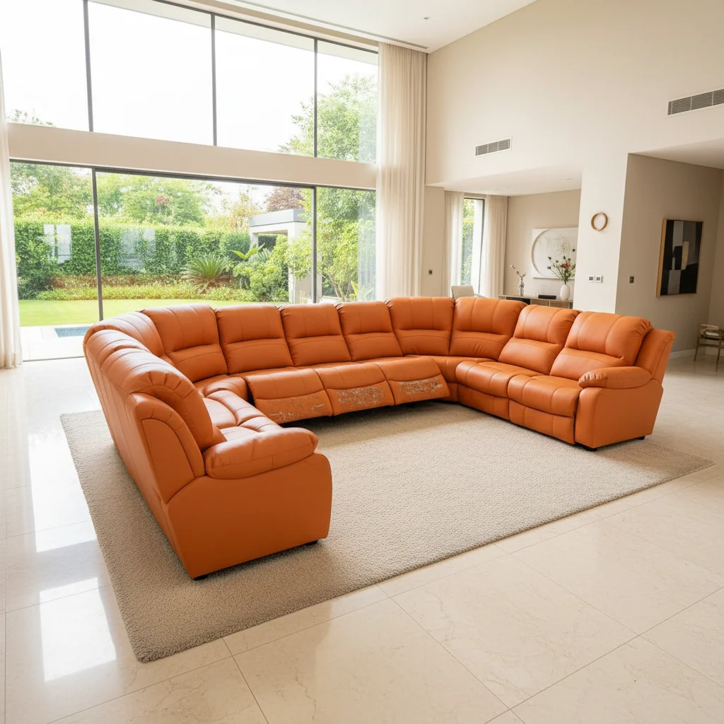 9 Seater U Shape Extendable Genuine Leather Recliner Sofa Set Modular Sectional for Home Theater School Park Workshop Use