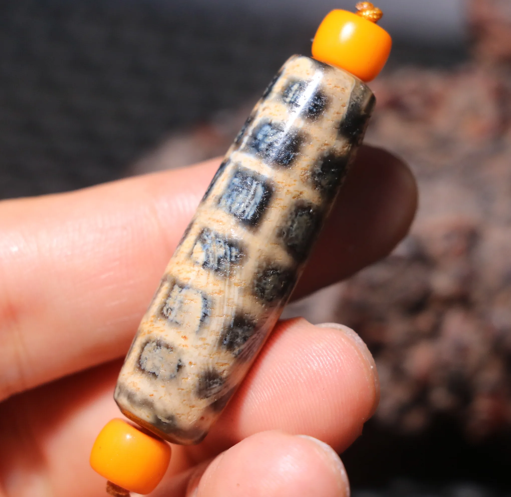 

An Ultra Energy Energy Tibetan Old Agate Cross Line West Asia Style dZi Bead Pendant 5A+++ LKbrother Talisman UPD240721A2