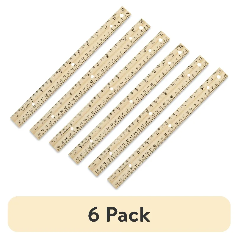 (6 pack) Wood Ruler, 12 inch, Ideal for Elementary to High School Educational Level