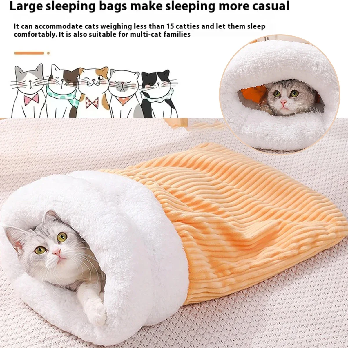 

Warm Cat Sleeping Bag Fluffy Feel Thickened Winter Pet Pocket Type Quilt Bed Kitten Puppy Soft Comfortable Nest Pet Supplies