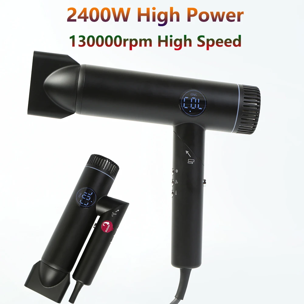 Zusammenklappbarer tragbarer bürstenloser Haartrockner 2400 W Professional 130000 U/min Hochgeschwindigkeits-Negativ-Ionen-Föhn Hotels Reise-Haartrockner