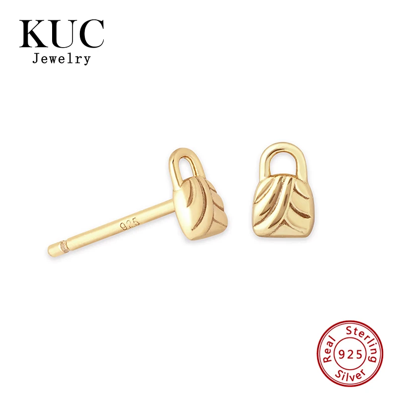 18k Gold Plated Vintage 925 Sterling Silver Stud Earring Lock-shaped Fine Jewelry Piercing Jewelry Earrings for Girls