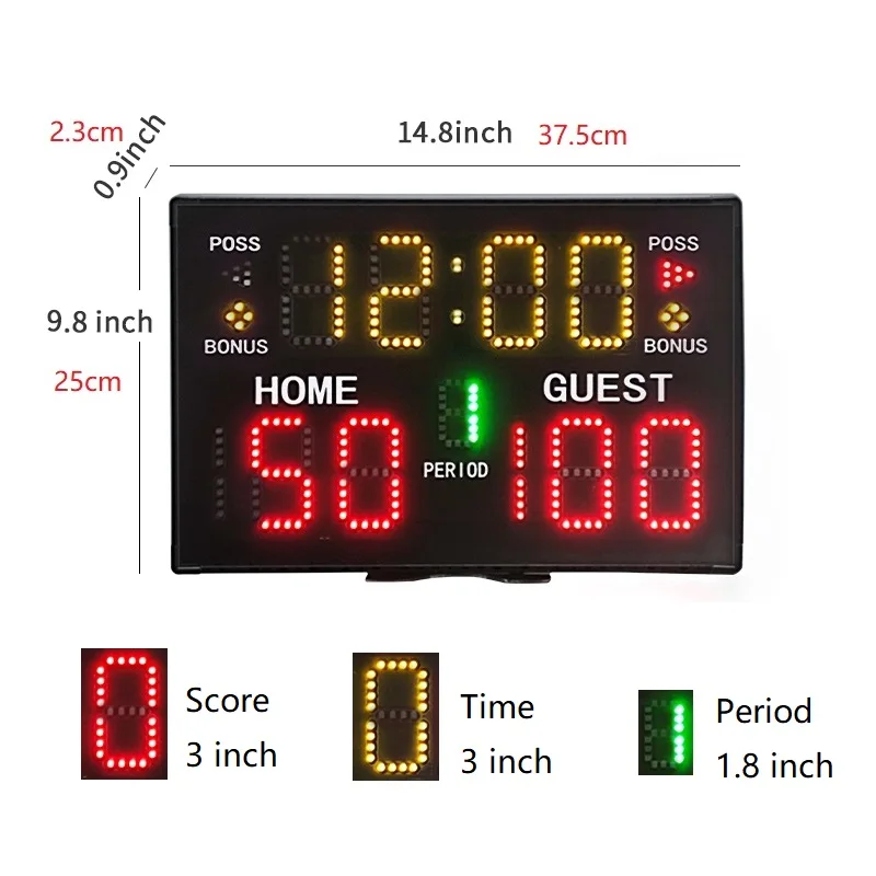 لوحة نتائج كرة السلة الرقمية الإلكترونية GANXIN Por LED مع جهاز تحكم عن بعد على مدار الساعة للتنس/كرة القدم/ألعاب الكرة الطائرة