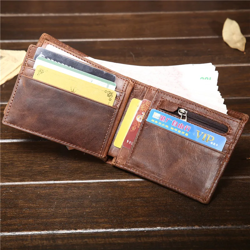 Vintage Genuine Leather Short Wallet Men's Credit Card Holder Wallet Business Portable  Folding Wallet