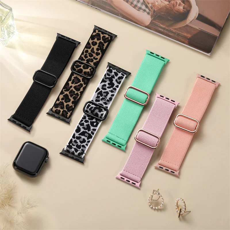 Nylon Band for Apple Watch Straps Ultra 2 49mm 41mm 45 mm 38/42 Bohemian Elastic Bracelet iWatch Series 9 8 7 6 5 4 3 Se 40/44mm