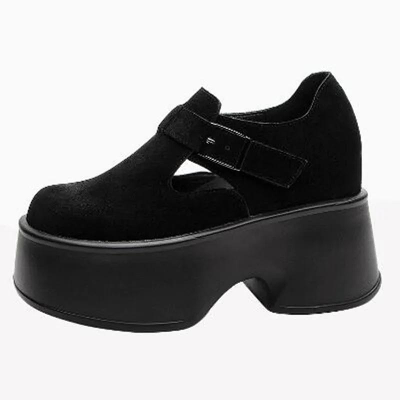 2026 New Natural Genuine Leather Super Thick Sole 11cm Platform Wedge Women Shoes Buckle Autumn Hidden Heels Fashion Ladies Shoe