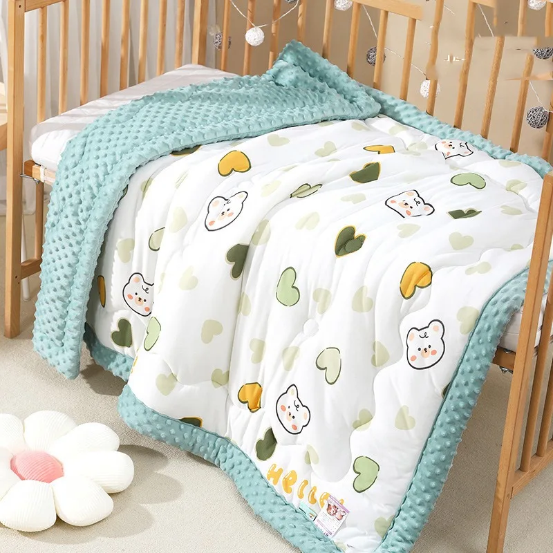 Newborn Blanket Winter Cotton Soft Skin Baby Sleeping Mat Outdoor Stroller Windproof Thicken Warm Cartoon Print Small Quilt