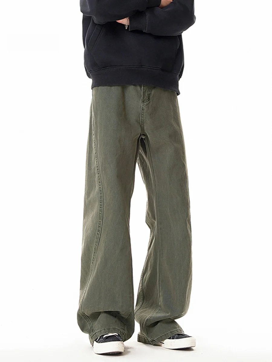 

Retro Patchwork Military Green Work Pants Men's New 2026 Spring American Style Loose Casual Wide Leg Pants