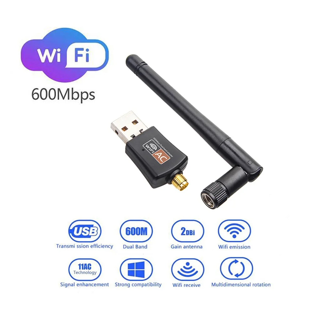 Dual Band USB wifi 600Mbps  Adapter AC600 2.4GHz 5GHz WiFi with Antenna PC Mini Computer Network Card Receiver 802.11b/n/g/ac