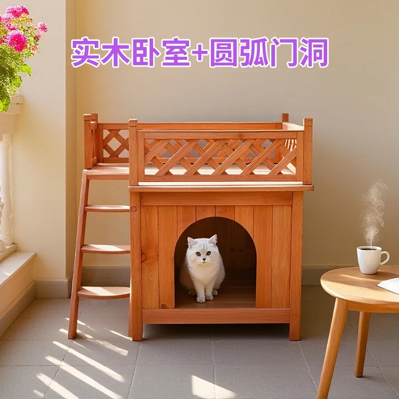 Solid wood cat nest Four Seasons Universal Villa Indoor and Outdoor Double-layer Household Cat Room Cage