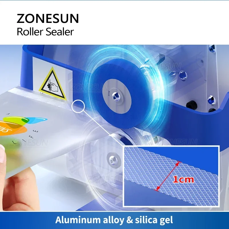 ZONESUN Portable Bag Sealer Roller Sealing Machine Aluminum Foil Composite Plastic Film PE Coated Paper Food Packaging ZS-GLF1P