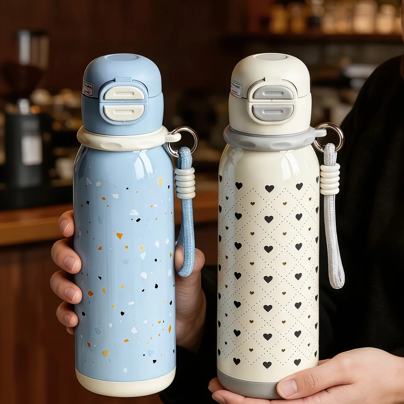 500ML Stainless Steel Vacuum Insulated Tumbler,Dual Drink Insulated Water Bottle with Hand Strap,Sports Bottle for Outdoor