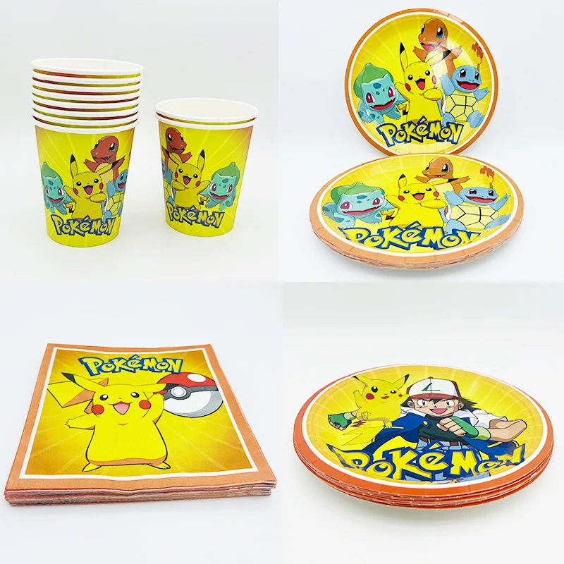 Pokemon Decoratie Verjaardag Pikachu Ballon Feestartikelen Slap Armband Wegwerp Servies Borden Papieren Beker Servet Kamer Decor