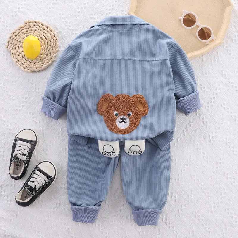 LZH Newborn Baby Boys Bear Coat+Pants Sets 2024 Autumn Winter Children Girls Clothes Outfit Kids Infant Clothing For 1-5 Year