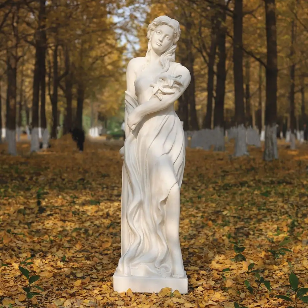

51, большая статуя нимфа из оксида магния для наружного сада, весенняя богиня, декор для газона в греческом римском стиле, слоновая кость