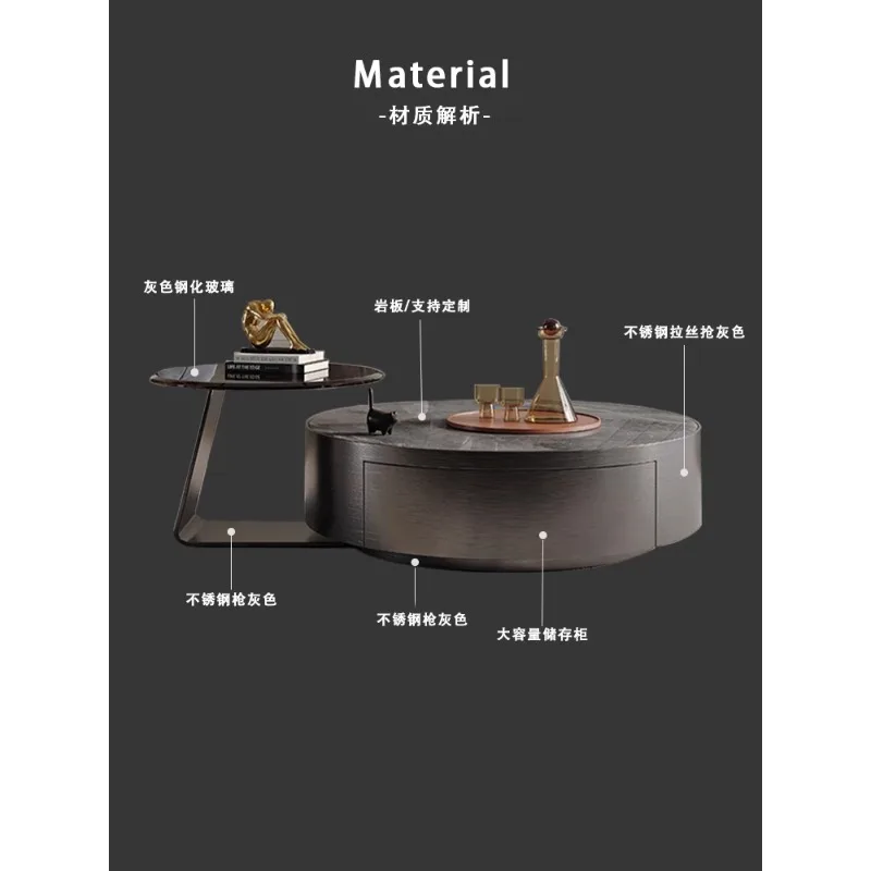 

Customized Italian luxury modern simple rock tea table round size combination with drawer creative TV cabinet living room home