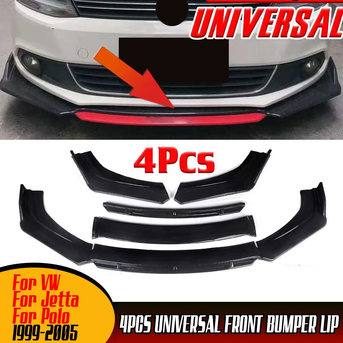 

4xUniversal Car Front Lip Chin Bumper Body Kits Bumper Lip Kit Spoiler Guard Protector Cover For VW For Jetta For Polo 1999-2005