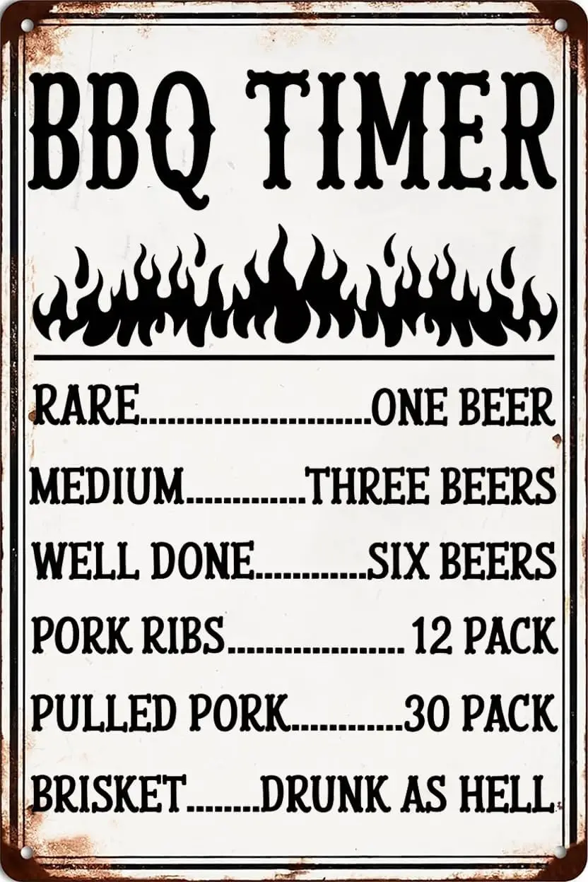 Funny BBQ Timer Vintage Metal Tin Signs Barbecue Wall Decor for Home Garden Restaurant Bar Pub Garage Cafe Kitchen Farmhous sign