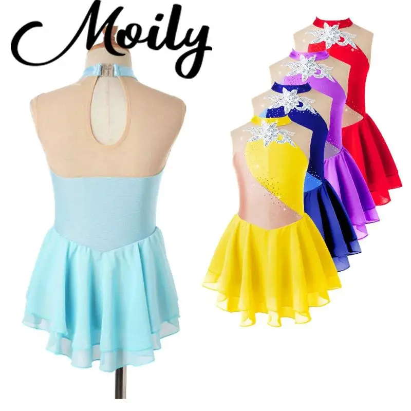 

Girls Ballet Dance Tutu Dress Kid Figure Skating Dress Gymnastics Birthday Party Leotard Rhinestone Sequins Performance Costumes