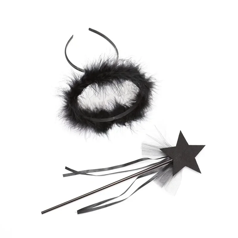 소녀용 파티 요정 천사 날개, 원피스 업 쉬어 윙 헤일로 링 머리띠, 마술 지팡이 스틱, 할로윈 의상