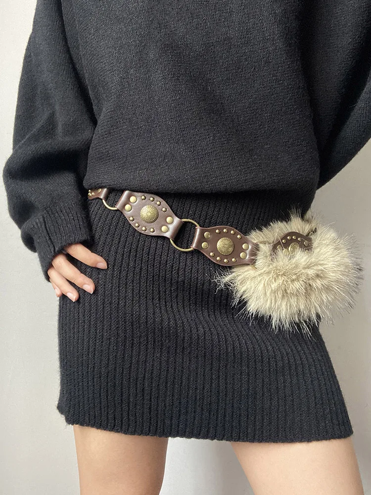 1 قطعة حزام مرقع من الفرو الأمريكي المخصص ، 2025 حزام إكسسوار جديد لفتاة الألفية الحارة على طراز الشارع من الفرو الصناعي مناسب