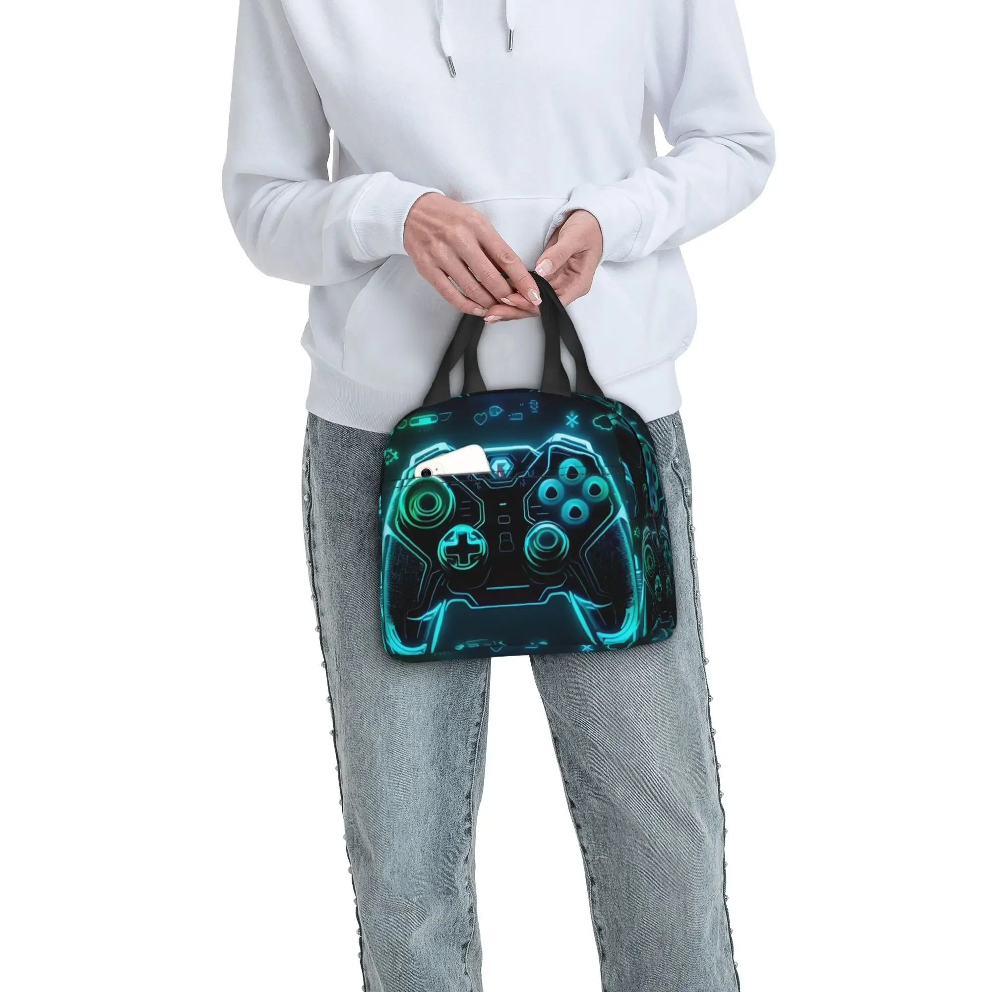 Game Controller Insulated Lunch Tote Bag for Women Technological Sense Resuable Thermal Cooler Bento Box School