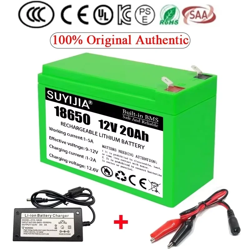 18650 12V 20Ah Lithium Battery Pack Built-in 30A BMS for Solar Energy Electric Vehicle Rechargeable Li-ion Battery+12.6V Charger