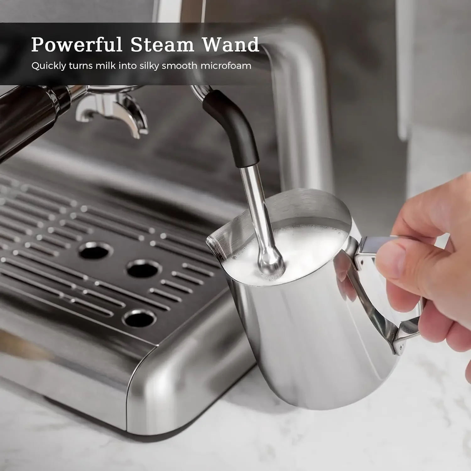 プロのエスプレッソマシン,グラインダー付きマシン,ミルク泡立て器,スチームワンド,取り外し可能な水タンク,20 bar,f