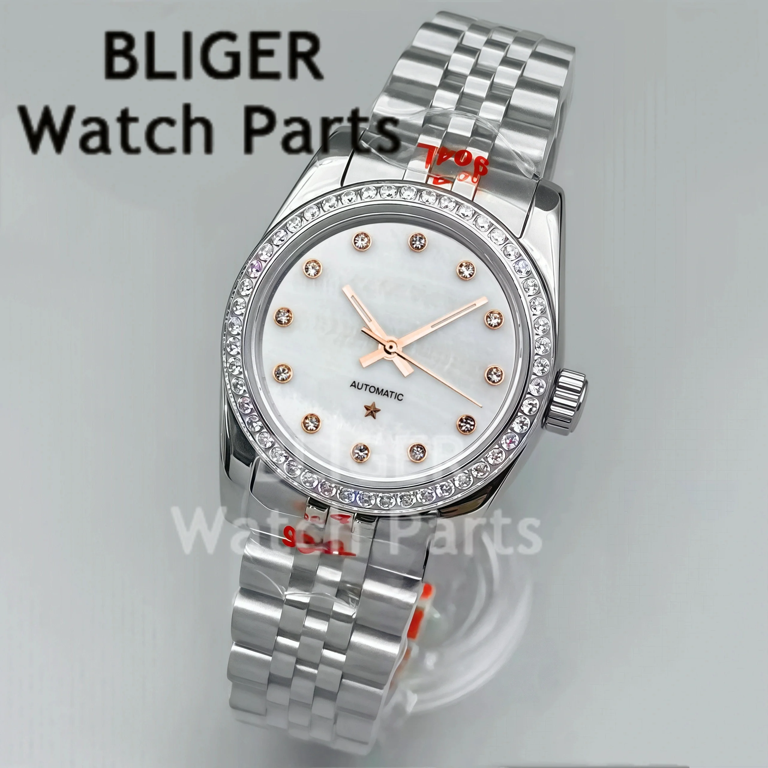 BLIGER 31mm Lady's Mechanical Diving Silver Wristwatch Dics Flying Dial 10Bar Waterproof Power Storage NH05 Women's Watch