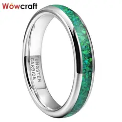 Tungsten Rings for Women Men Genuine Green Opal Inlay Fashion Jewelry Engagement Wedding Bands