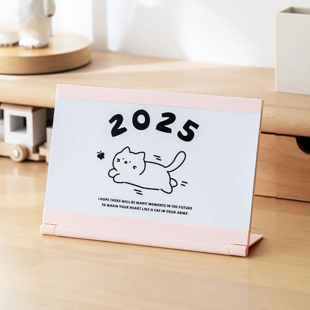

Creative 2025 Cat Desk Calendar Stand with Base Paper Craft Tabletop Schedule Korean Style Card Insert Design Monthly Calendar