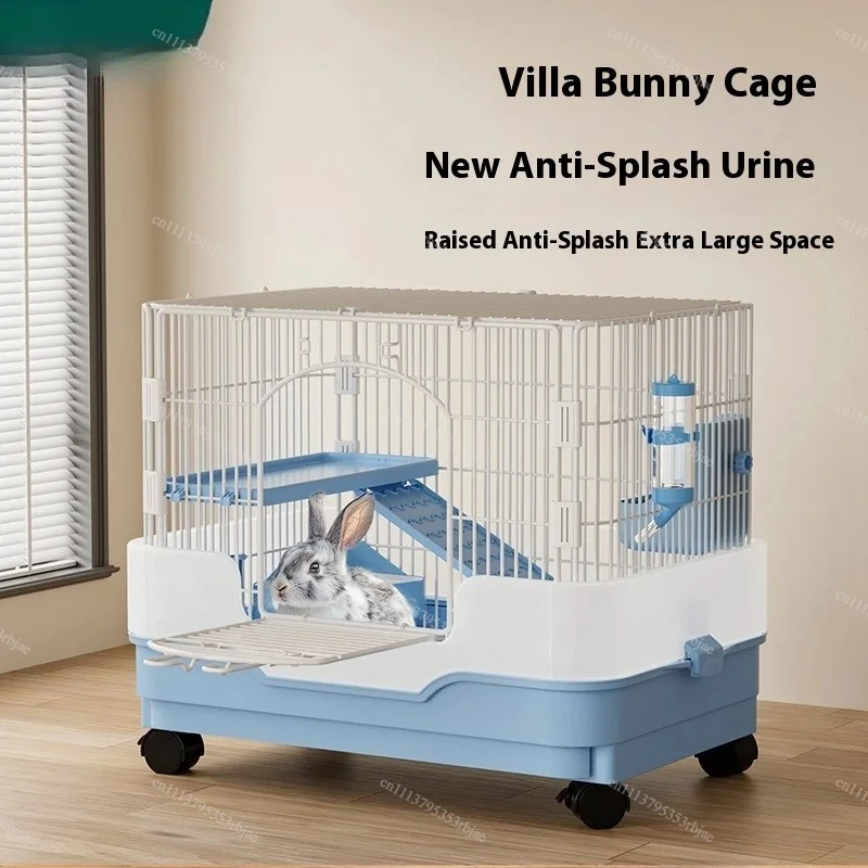 Large Villa-Style Indoor Rabbit Cage Anti-Spray Pet House for Dwarf Rabbits Guinea Pigs Chinchillas - Spacious And Comfortable