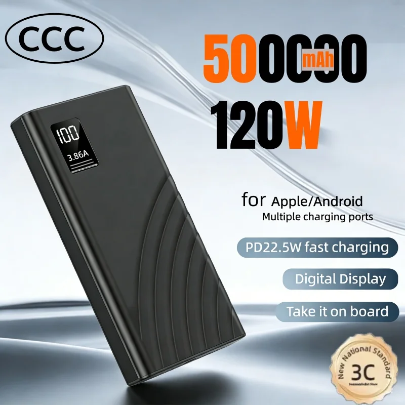 

120 Вт сверхбыстрая зарядка Power Bank 500000 мАч высокой емкости с цифровым дисплеем PowerBank для iPhone Samsung Huawei NEW 2026