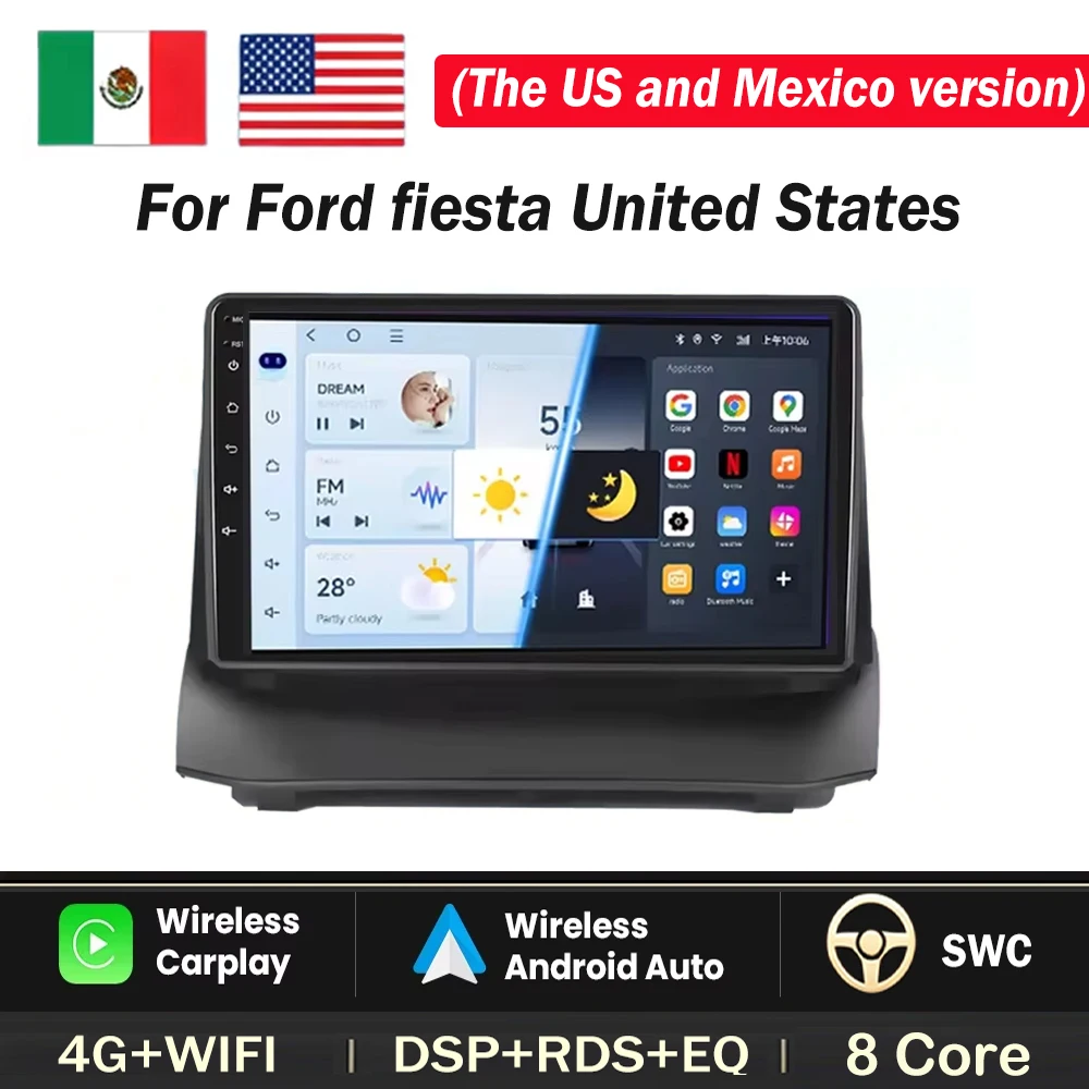 Carplay Car Radio For Ford Fiesta MK7 2009 - 2016 PASS AIRBAG OFF Button Style Android Auto Player GPS Navigation Touch Screen