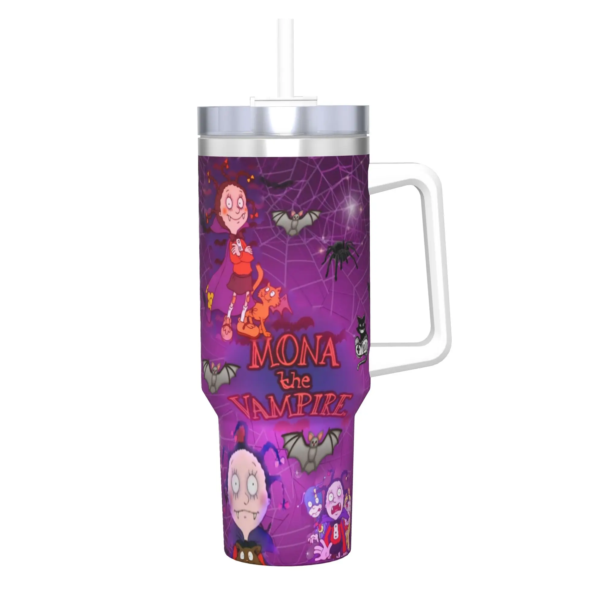 Mona The Vampire Anime Insulated Tumbler with Straws  Vacuum Thermal Mug Office Home Car Bottle Cup 40oz